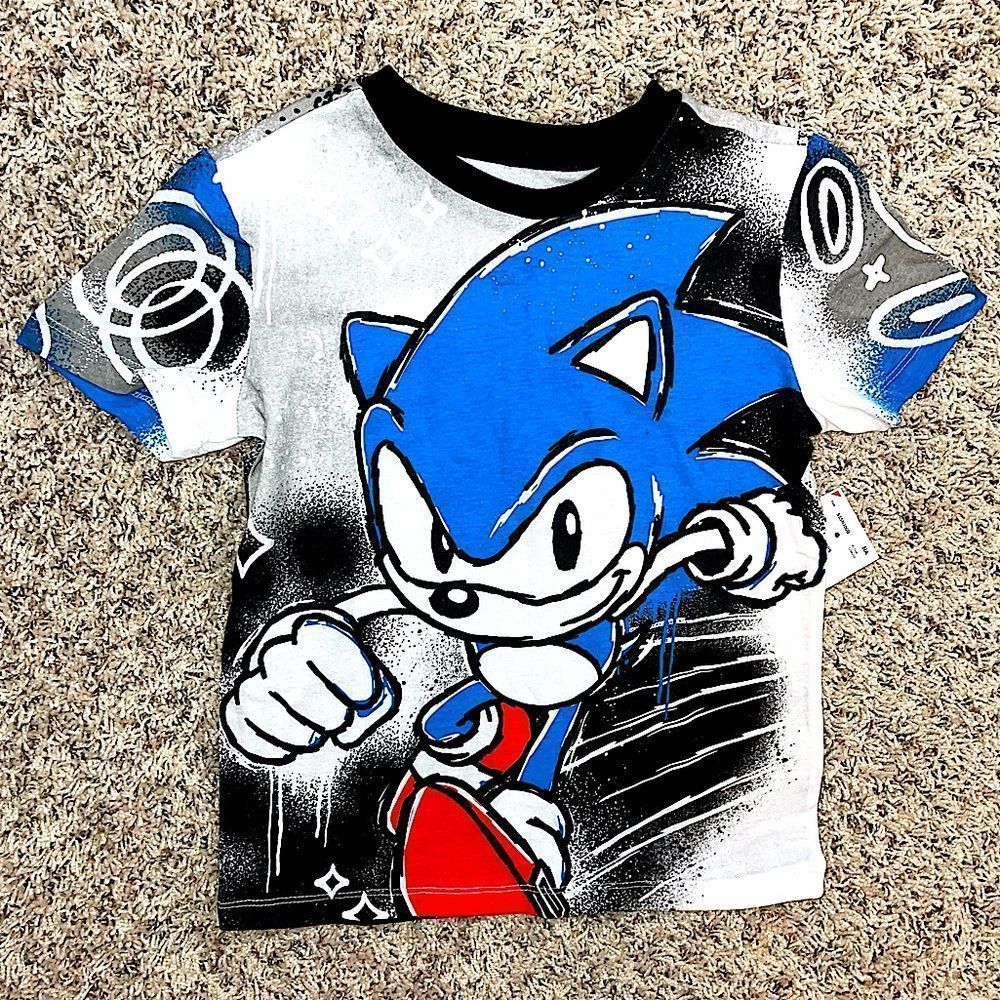 Sonic the Hedgehog Kids Boys Shirt white black blue red NWT XS Size 4 - 5